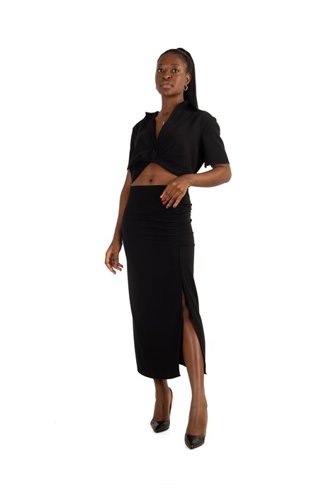 2 Piece Set Women's Crop Top Skirt Side Slit Two Piece Outfit - Black