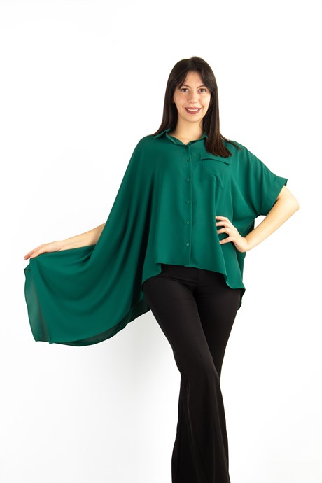 Asymmetric Cut Oversize Shirt - Emerald Green