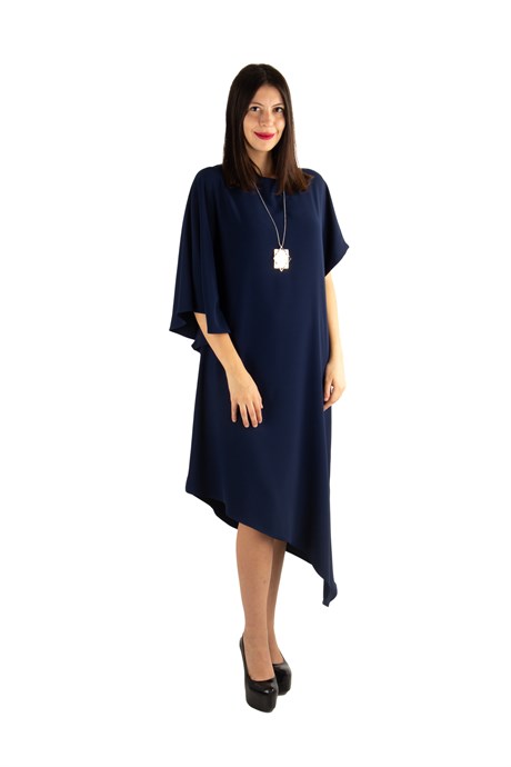 Asymmetric One Shoulder Dress - Navy Blue
