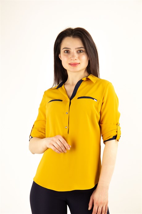 Classic Office Big Size Blouse - Mustard