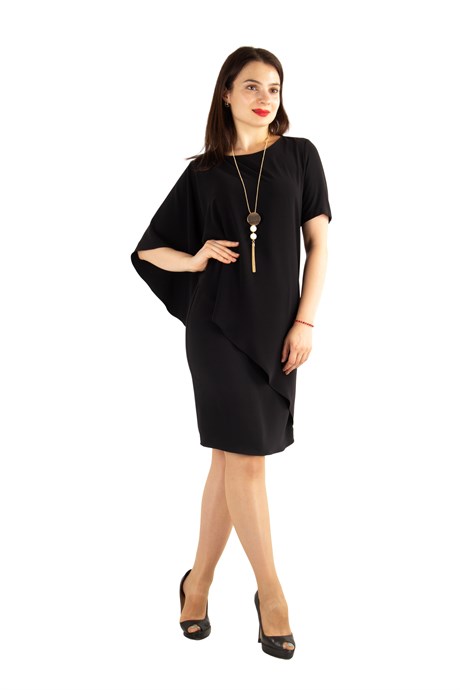 Cloak Cape Short Sleeve Elegant Bİg Size Dress - Black