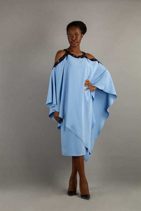 Halter Cold Shoulder Cape ​Sequin Dress - Baby Blue