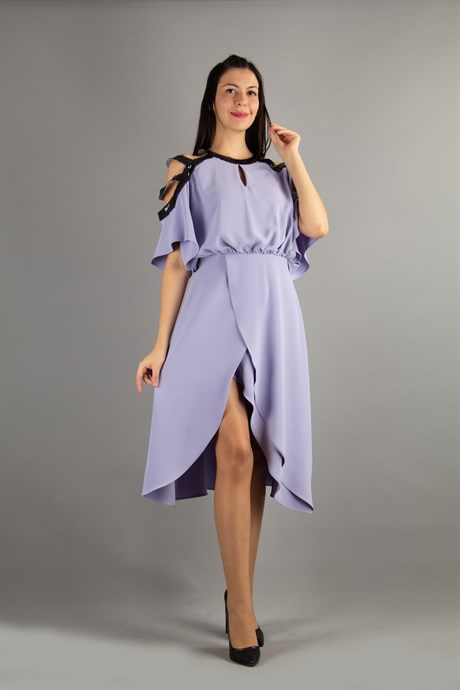 Halter Cold Shoulder ​Sequin Drape Dress - Lilac
