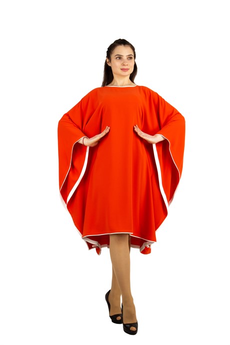 Kimono Sleeve Midi Dress - Orange/White