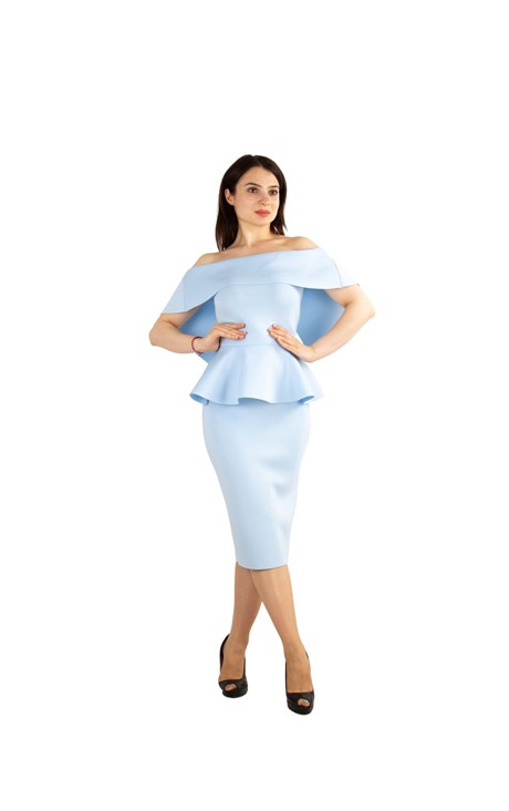 Off Shoulder Big Size Peplum Scuba Dress - Baby Blue