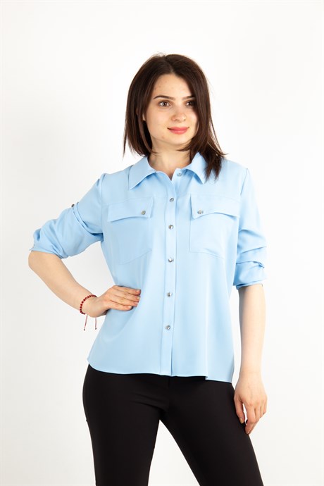 Pocket Detail Classic Blouse - Baby Blue