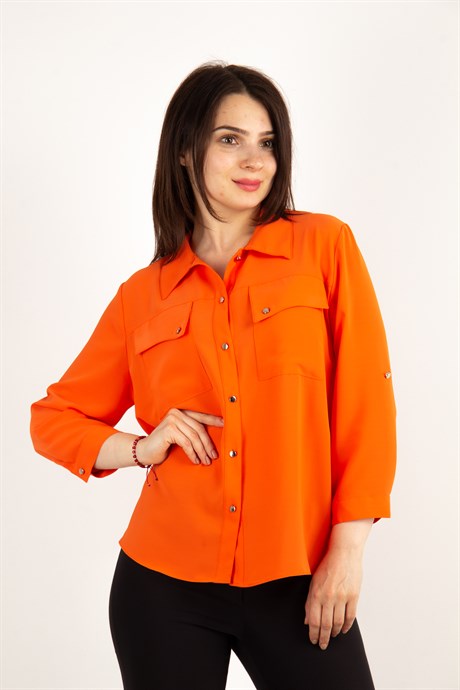 Pocket Detail Classic Blouse - Orange