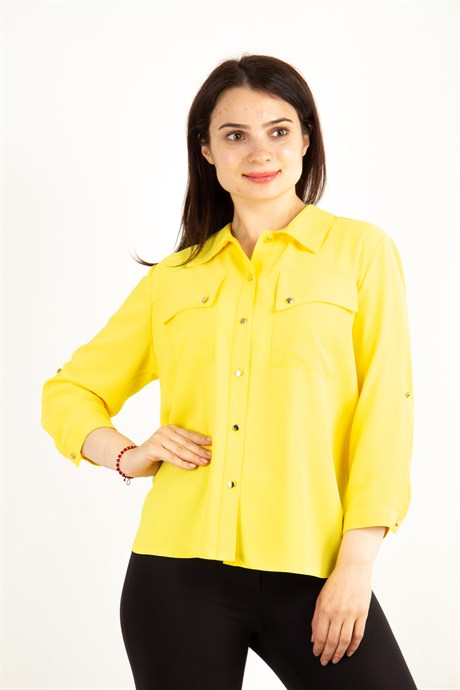 Pocket Detail Classic Blouse - Yellow