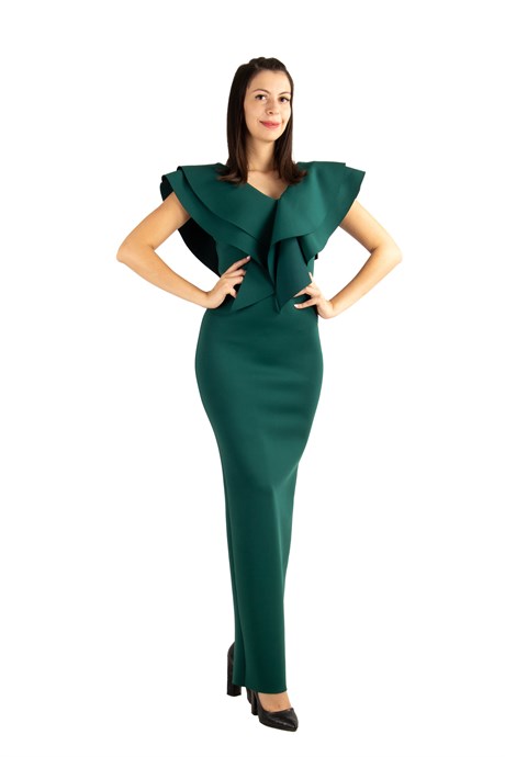 Ruffle V-neck Sleeveless Maxi Scuba Dress - Emerald Green