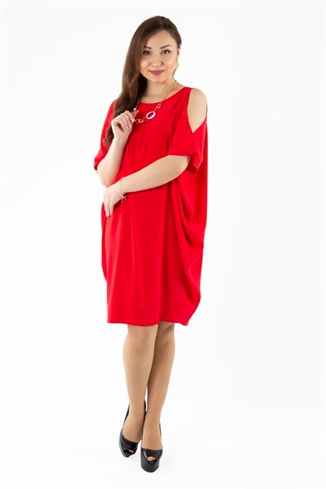 Sexy Tied Crew Neck Cold Shoulder Batwing Short Sleeve Plain Mini Dress