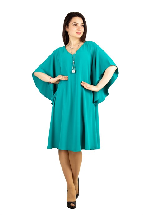 Short Sleeve Batwing V-neck Dress - Benetton Green