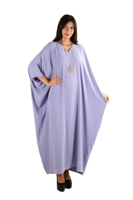 Short Sleeve Batwing V-neck Long Dress - Lilac