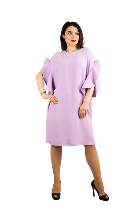 Short Wavy Sleeves Plain Big Size Dress - Lilac