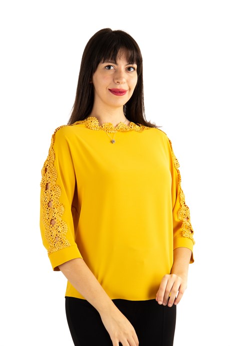 Shoulder and Sleeves Lace Detail Top - Mustard