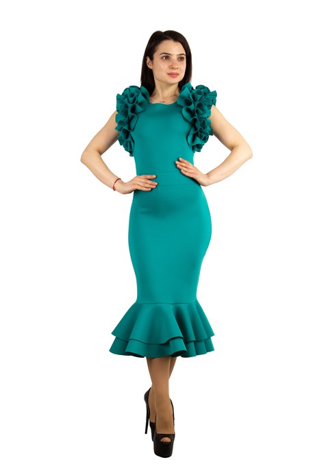Sleeveless Frilled Scuba Dress - Benetton Green