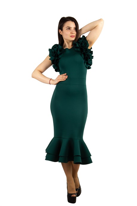 Sleeveless Frilled Scuba Dress - Emerald Green