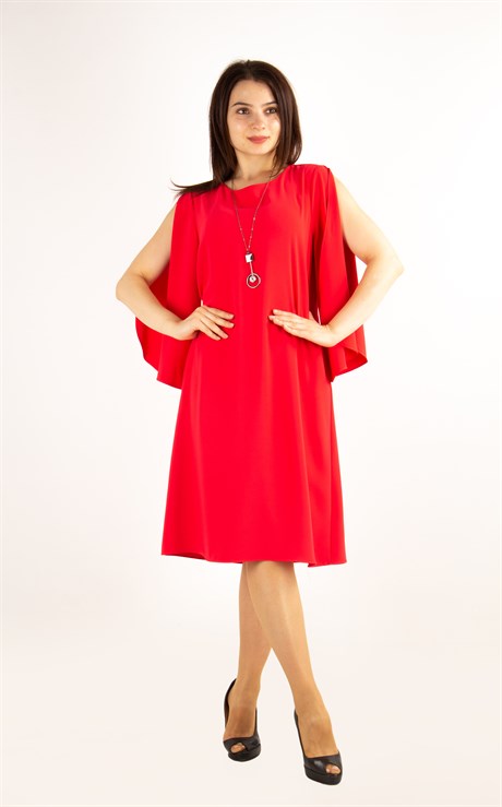 Slit Sleeve Elegant Plain Dress - Red