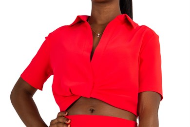 2 Piece Set Women's Crop Top Skirt Side Slit Two Piece Outfit - Red
