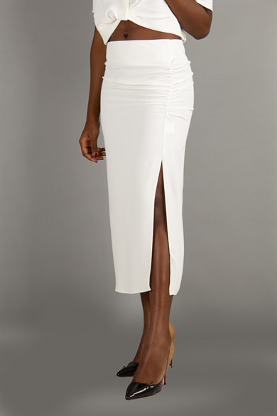 2 Piece Set Women's Crop Top Skirt Side Slit Two Piece Outfit - White