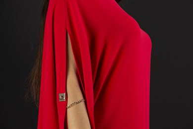 Asymmetric Big Size Dress With Chain Detail on the Sleeve - Red