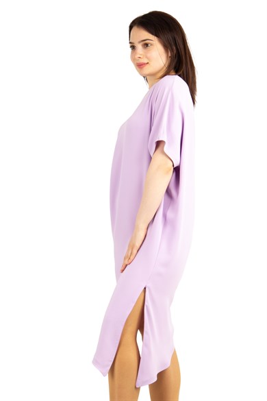 Asymmetric Big Size Dress With Chain Detail on the Sleeve - Lilac