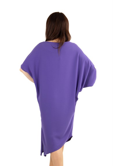 Asymmetric Big Size Dress With Chain Detail on the Sleeve - Purple