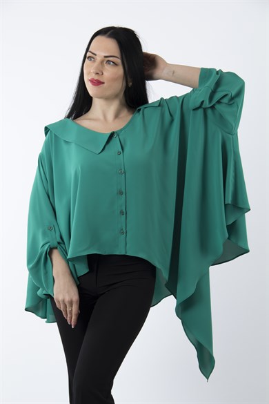 Asymmetric Cut Oversize Blouse - Emerald Green