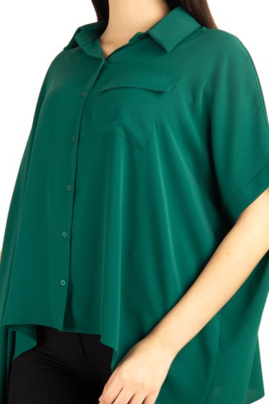 Asymmetric Cut Oversize Shirt - Emerald Green