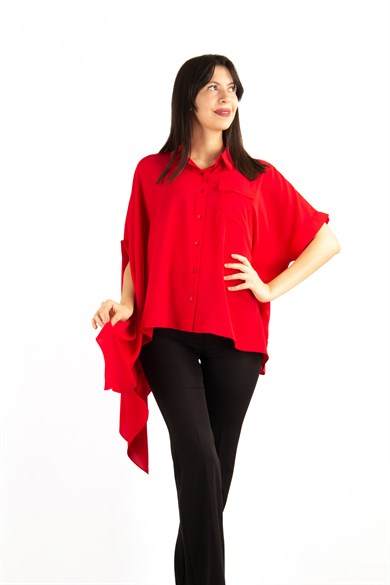 Asymmetric Cut Oversize Shirt - Red
