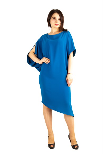 Asymmetric Dress With Chain Detail on the Sleeve