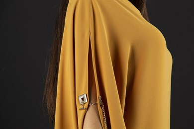 Asymmetric Dress With Chain Detail on the Sleeve - Mustard
