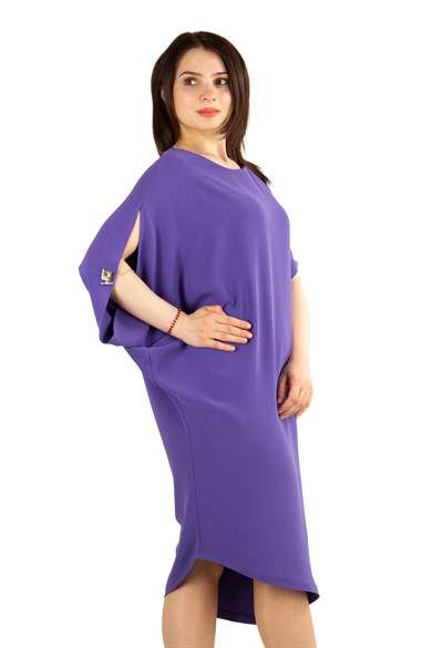 Asymmetric Dress With Chain Detail on the Sleeve - Violet