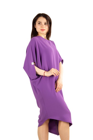 Asymmetric Dress With Chain Detail on the Sleeve - Purple