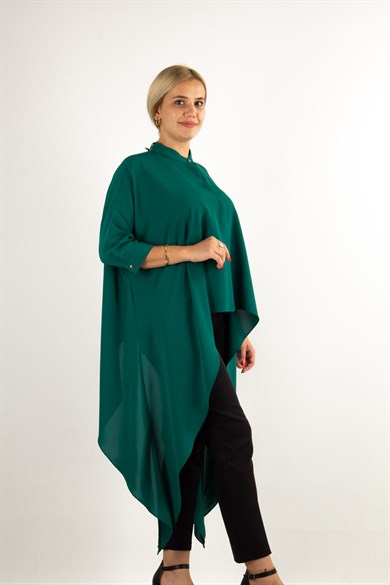 Asymmetric Hem Shirt - Emerald Green