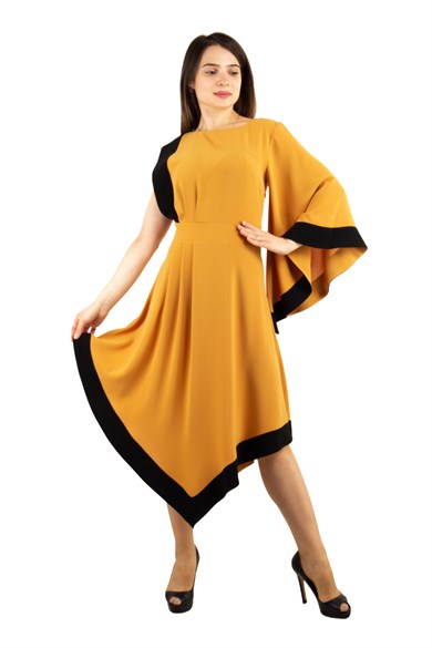Asymmetric Off-Shoulder Big Size Dress - Mustard