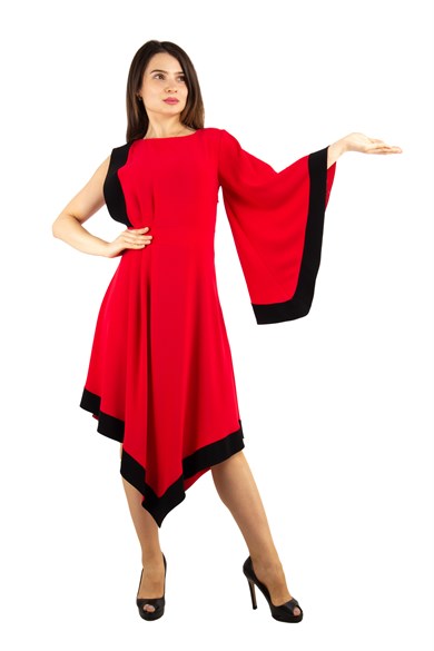 Asymmetric Off-Shoulder Big Size Dress - Red