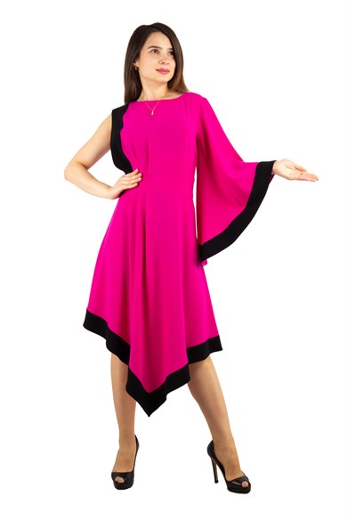 Asymmetric Off-Shoulder Big Size Dress - Fuchsia