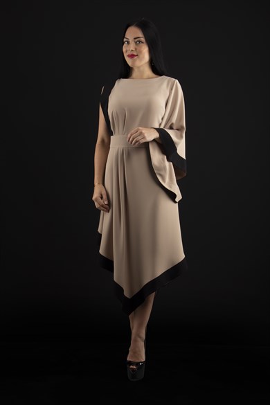 Asymmetric Off-Shoulder Big Size Dress - Beige
