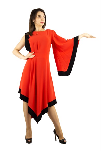 Asymmetric Off-Shoulder Big Size Dress - Orange