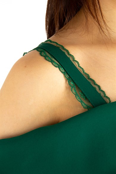 Asymmetric Off the Shoulder Dress - Emerald Green