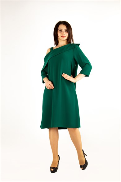 Asymmetric Off the Shoulder Dress - Emerald Green