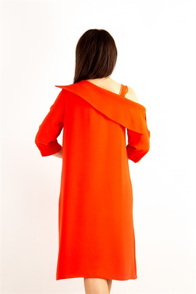 Asymmetric Off the Shoulder Dress - Orange
