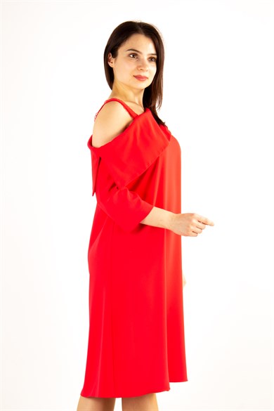 Asymmetric Off the Shoulder Dress - Red