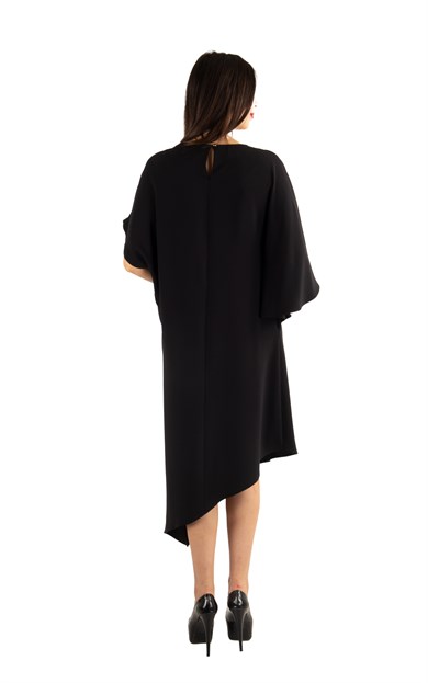 Asymmetric One Shoulder Big Size Dress - Black