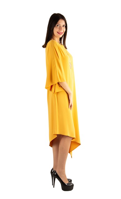 Asymmetric One Shoulder Big Size Dress - Mustard