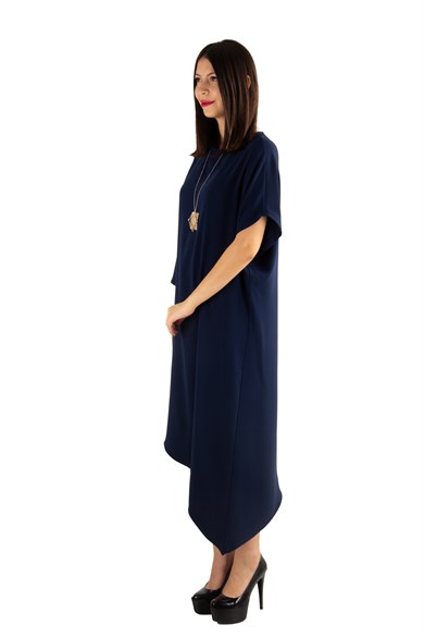 Asymmetric One Shoulder Big Size Dress - Navy Blue
