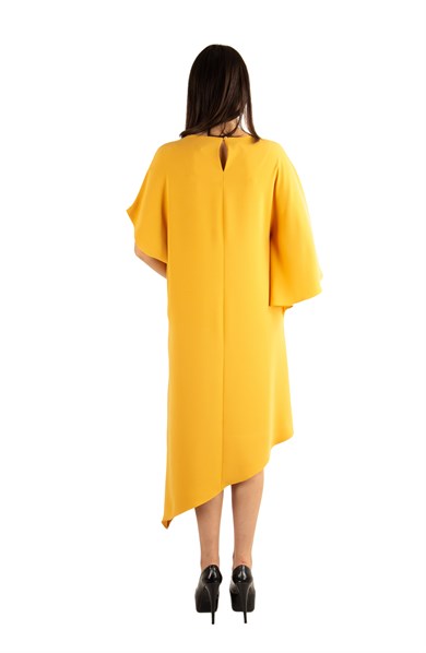 Asymmetric One Shoulder Big Size Dress - Mustard