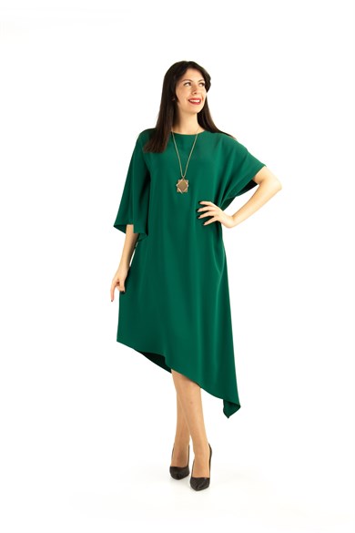 Asymmetric One Shoulder Big Size Dress - Emerald Green