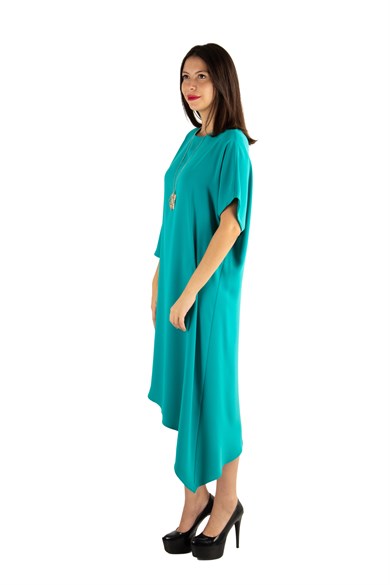 Asymmetric One Shoulder Big Size Dress - Benetton Green