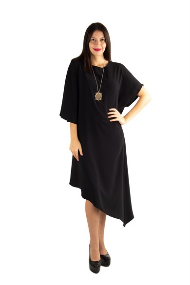 Asymmetric One Shoulder Big Size Dress - Black